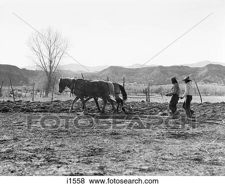 1930S Two Native American Farmers Men Plowing Field With Horse Drawn Plow San Ildefonso Pueblo New Mexico Usa View Large Photo Image Stock Photo - 1930S Two Native American Farmers Men Plowing Field With Horse Drawn Plow San Ildefonso Pueblo New Mexico Usa. Fotosearch