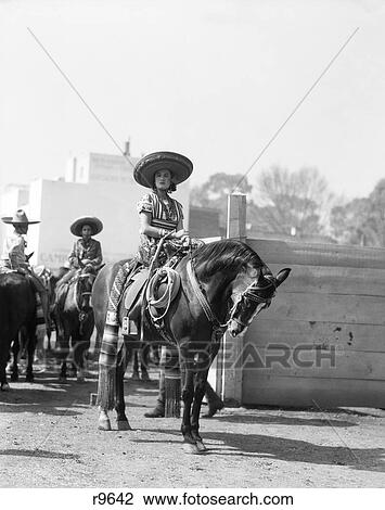 1930S Woman Sitting On Horse Wearing Traditional China Poblana Costume Mexico City Mexico View Large Photo Image Stock Image - 1930S Woman Sitting On Horse Wearing Traditional China Poblana Costume Mexico City Mexico . Fotosearch