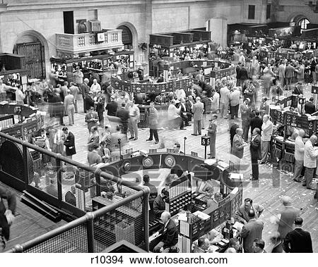 Picture - 1940s 1950s TRADERS ON FLOOR OF NEW YORK STOCK EXCHANGE MANHATTAN NYC USA. Fotosearch