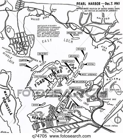 Stock Photography - 1940s DECEMBER 7 1941 MAP WITH POSITIONS OF US NAVY SHIPS AS CHARTED BY THE JAPANESE PRIOR TO THE ATTACK ON PEARL HARBOR HAWAII. Fotosearch