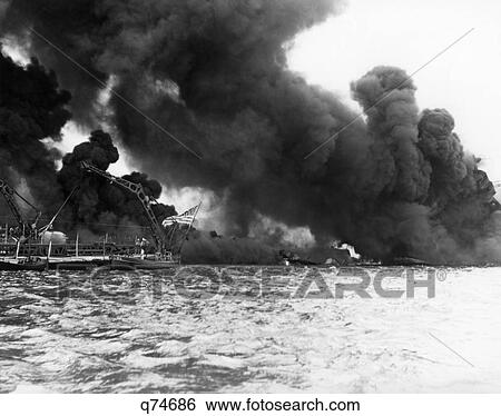 1940S December 7 1944 Dark Smoke Rising From Sinking Navy Ship Uss West Virginia Pearl Harbor Hawaii View Large Photo Image Stock Photograph - 1940S December 7 1944 Dark Smoke Rising From Sinking Navy Ship Uss West Virginia Pearl Harbor Hawaii. Fotosearch
