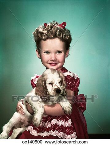 1940s Portrait Smiling Curly Haired Girl Wearing Red Polka Dot