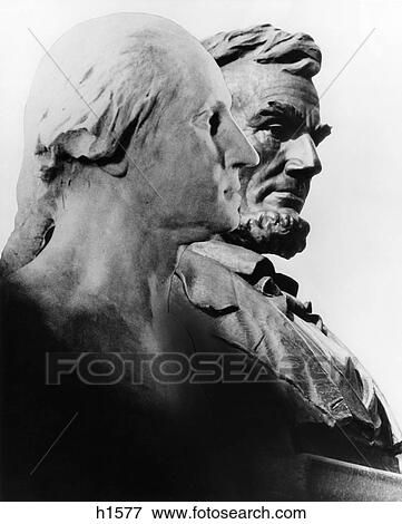 1940S Profiles Of Statuary Busts Of George Washington & Abraham Lincoln View Large Photo Image Stock Photo - 1940S Profiles Of Statuary Busts Of George Washington & Abraham Lincoln. Fotosearch