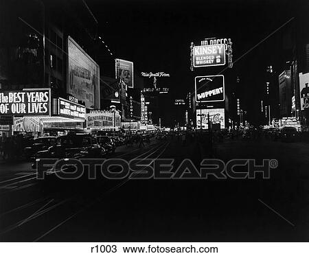 1940s TIMES SQUARE AT NIGHT BROADWAY 45TH STREET CIRCA 1947 NEON MARQUEES MOVIE THEATERS TAXIS MANHATTAN NYC USA View Large Photo Image Stock Image - 1940s TIMES SQUARE AT NIGHT BROADWAY 45TH STREET CIRCA 1947 NEON MARQUEES MOVIE THEATERS TAXIS MANHATTAN NYC USA. Fotosearch