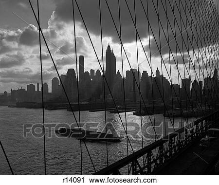 1950S 1960S Downtown Manhattan Skyline From Brooklyn Bridge Barge In East River View Large Photo Image Stock Image - 1950S 1960S Downtown Manhattan Skyline From Brooklyn Bridge Barge In East River. Fotosearch