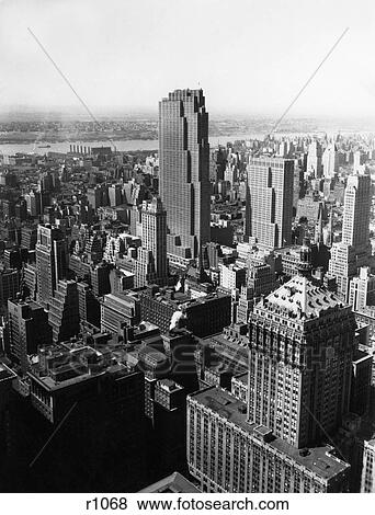 1950S Aerial View New York City Midtown Rockefeller Center Radio City In Middle Grand Central Station In Foreground View Large Photo Image Stock Photo - 1950S Aerial View New York City Midtown Rockefeller Center Radio City In Middle Grand Central Station In Foreground. Fotosearch