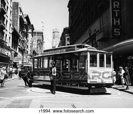 1950S Cable Car Turning Around At End Of Line San Francisco California Usa View Large Photo Image Picture - 1950S Cable Car Turning Around At End Of Line San Francisco California Usa. Fotosearch