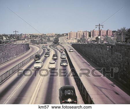 1950S Cars Traffic On Route 25 Queens Borough Long Island New York City Usa View Large Photo Image Stock Photo - 1950S Cars Traffic On Route 25 Queens Borough Long Island New York City Usa. Fotosearch