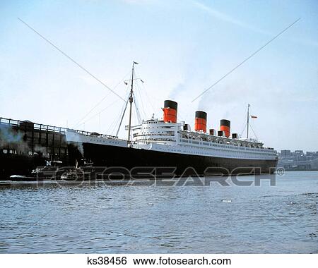 1950s CRUISE SHIP QUEEN MARY BACKING OUT OF WEST SIDE PIER ON VOYAGE TO EUROPE MANHATTAN NEW YORK CITY USA View Large Photo Image Stock Photograph - 1950s CRUISE SHIP QUEEN MARY BACKING OUT OF WEST SIDE PIER ON VOYAGE TO EUROPE MANHATTAN NEW YORK CITY USA. Fotosearch