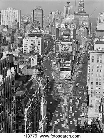 1950S Elevated View New York City Times Square Traffic Looking North To Duffy Square Nyc Ny Usa View Large Photo Image Stock Photo - 1950S Elevated View New York City Times Square Traffic Looking North To Duffy Square Nyc Ny Usa. Fotosearch