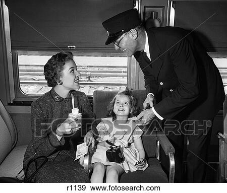 1950S Mother And Daughter On Train With Conductor Punching Their Ticket View Large Photo Image Stock Photo - 1950S Mother And Daughter On Train With Conductor Punching Their Ticket. Fotosearch