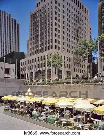 Stock Photo - 1950S Outdoor Restaurant In Plaza Of Rockefeller Center New York City Usa. Fotosearch