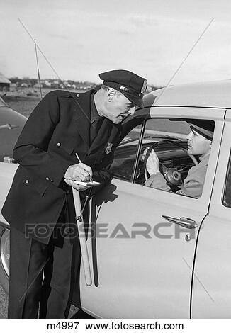 1950S Policeman With Stopped Motorist Writing Ticket View Large Photo Image Stock Photo - 1950S Policeman With Stopped Motorist Writing Ticket. Fotosearch