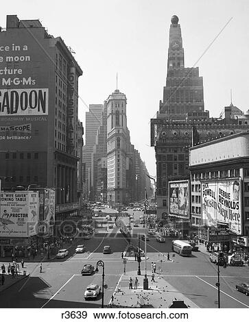 1950s TIMES SQUARE NEW YORK CITY LOOKING SOUTH FROM DUFFY SQUARE NEW YORK USA View Large Photo Image Stock Photo - 1950s TIMES SQUARE NEW YORK CITY LOOKING SOUTH FROM DUFFY SQUARE NEW YORK USA. Fotosearch
