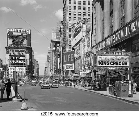 1950S Times Square View North Up 7Th Ave At 45Th St King Creole Starring Elvis Presley On Lowes State Theatre Marquee Nyc Usa View Large Photo Image Stock Photography - 1950S Times Square View North Up 7Th Ave At 45Th St King Creole Starring Elvis Presley On Lowes State Theatre Marquee Nyc Usa. Fotosearch