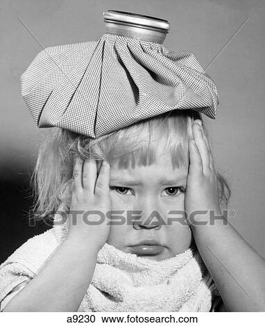 1950S Unhappy Little Blonde Girl Ice Pack On Head Hands Side Of Face Towel Wrapped Around Neck Fever Headache Sore Throat Mumps View Large Photo Image Stock Image - 1950S Unhappy Little Blonde Girl Ice Pack On Head Hands Side Of Face Towel Wrapped Around Neck Fever Headache Sore Throat Mumps. Fotosearch