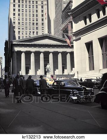 1950S Wall Street View Looking Towards Statue Of George Washington In Front Of Sub-Treasury Building Federal Museum View Large Photo Image Stock Image - 1950S Wall Street View Looking Towards Statue Of George Washington In Front Of Sub-Treasury Building Federal Museum. Fotosearch