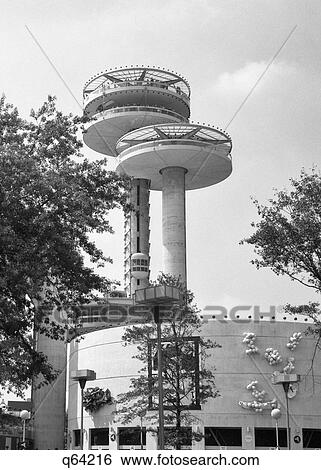 Stock Photograph - 1960s 1964 EMPIRE STATE OBSERVATION TOWERS WORLD'S FAIR FLUSHING NEW YORK USA. Fotosearch