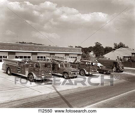 1960s 1970s 5 FIRE DEPARTMENT VEHICLES TRUCKS PARKED IN FRONT OF FIRE STATION FIREHOUSE EMERGENCY EQUIPMENT View Large Photo Image Stock Image - 1960s 1970s 5 FIRE DEPARTMENT VEHICLES TRUCKS PARKED IN FRONT OF FIRE STATION FIREHOUSE EMERGENCY EQUIPMENT. Fotosearch