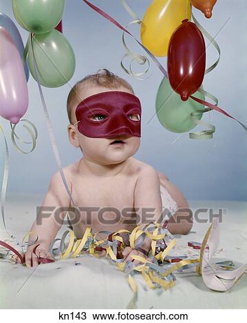 1960s BABY GIRL WEARING RED MASK PARTY BALLOONS STREAMERS View Large Photo Image Stock Image - 1960s BABY GIRL WEARING RED MASK PARTY BALLOONS STREAMERS. Fotosearch