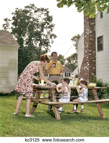 1960s FAMILY OUTSIDE ENJOYING BACKYARD PICNIC SON AND DAUGHTER SITTING ON BENCH DRINKING MILK View Large Photo Image Stock Photography - 1960s FAMILY OUTSIDE ENJOYING BACKYARD PICNIC SON AND DAUGHTER SITTING ON BENCH DRINKING MILK. Fotosearch
