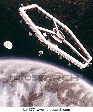 1960s NASA DRAWING PROPOSED FANTASY EARTH ORBIT OUTER SPACE STATION View Large Photo Image Stock Photo - 1960s NASA DRAWING PROPOSED FANTASY EARTH ORBIT OUTER SPACE STATION. Fotosearch