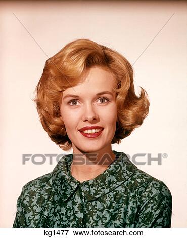 1960s PORTRAIT SMILING YOUNG WOMAN TEASED PAGE BOY RED HAIR WEARING PRINTED BLOUSE LOOKING AT CAMERA View Large Photo Image Stock Photo - 1960s PORTRAIT SMILING YOUNG WOMAN TEASED PAGE BOY RED HAIR WEARING PRINTED BLOUSE LOOKING AT CAMERA. Fotosearch