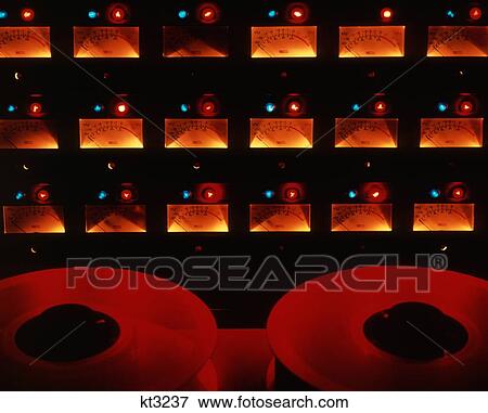 Stock Photo - 1970S Audio Control Console Dials Tape Spools Recording Studio Music Equipment. Fotosearch