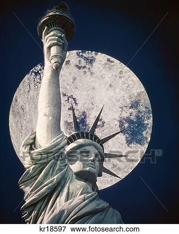 1970S Composite Image Statue Of Liberty With Full Moon Blue Background New York New Jersey Usa View Large Photo Image Stock Photo - 1970S Composite Image Statue Of Liberty With Full Moon Blue Background New York New Jersey Usa . Fotosearch