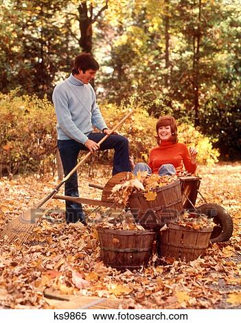 1970S Couple Man Woman Raking Rake Autumn Leaves Backyard Gardening Yard Work Couples Men Women View Large Photo Image Stock Photography - 1970S Couple Man Woman Raking Rake Autumn Leaves Backyard Gardening Yard Work Couples Men Women. Fotosearch
