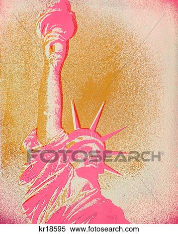 Stock Photography - 1970S Statue Liberty In Pink With Gold Background. Fotosearch
