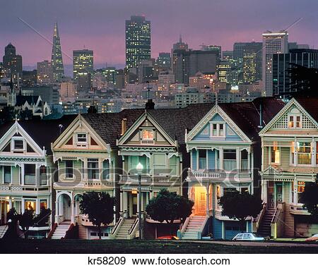 1980s ALAMO SQUARE VICTORIAN HOMES AT NIGHT SAN FRANCISCO CA USA View Large Photo Image Stock Photo - 1980s ALAMO SQUARE VICTORIAN HOMES AT NIGHT SAN FRANCISCO CA USA. Fotosearch