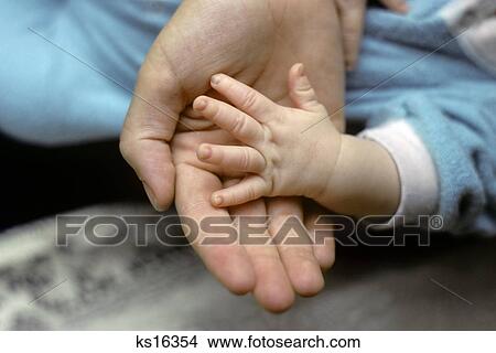 Picture - ADULT HAND HOLDING AN INFANT HAND. Fotosearch