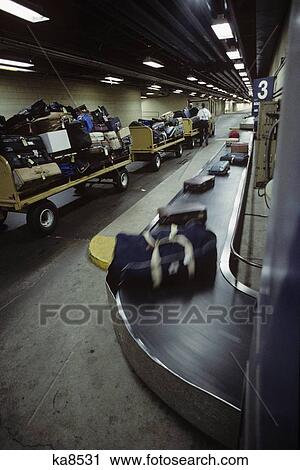 Stock Image - Airline Baggage Area With Loaded Carts. Fotosearch