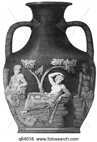 Stock Photo - ENGRAVING OF PORTLAND VASE - FIRST CENTURY B. C. ROMAN CAMEO GLASS URN AMPHORA. Fotosearch