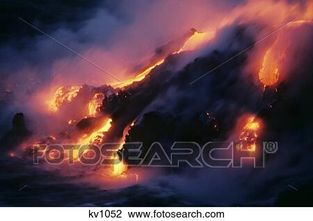 Fiery Lava Streaming Into Ocean Hawaii View Large Photo Image Stock Image - Fiery Lava Streaming Into Ocean Hawaii . Fotosearch