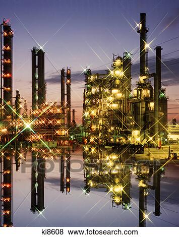 OIL REFINERY LIGHTS AT TWILIGHT View Large Photo Image Stock Photo - OIL REFINERY LIGHTS AT TWILIGHT. Fotosearch