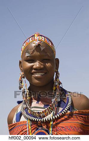 Smiling Masai Woman Wearing Beaded Jewelry View Large Photo Image Picture - Smiling Masai Woman Wearing Beaded Jewelry. Fotosearch
