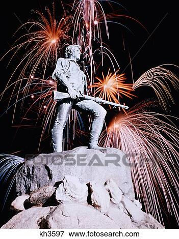 Statue Fireworks Montage With Minuteman Statue View Large Photo Image Stock Photo - Statue Fireworks Montage With Minuteman Statue. Fotosearch