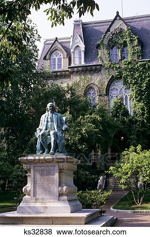 STATUE OF BEN FRANKLIN AND COLLEGE HALL ON UNIVERSITY OF PENNSYLVANIA CAMPUS PHILADELPHIA PA USA View Large Photo Image Stock Photo - STATUE OF BEN FRANKLIN AND COLLEGE HALL ON UNIVERSITY OF PENNSYLVANIA CAMPUS PHILADELPHIA PA USA. Fotosearch