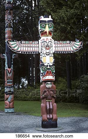 THUNDERBIRD HOUSE POST TOTEM POLE BIRD AT TOP AND GRIZZLY HOLDING HUMAN AT BOTTOM STANLEY PARK VANCOUVER CANADA View Large Photo Image Picture - THUNDERBIRD HOUSE POST TOTEM POLE BIRD AT TOP AND GRIZZLY HOLDING HUMAN AT BOTTOM STANLEY PARK VANCOUVER CANADA. Fotosearch