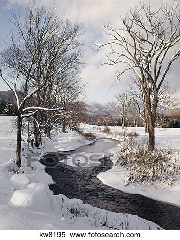 Winter Stream Flowing Through Snowy Landscape View Large Photo Image Stock Photography - Winter Stream Flowing Through Snowy Landscape. Fotosearch