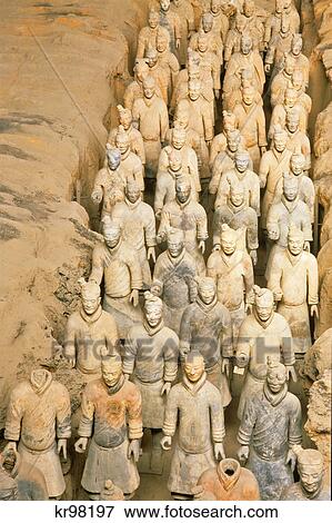 XIAN WARRIORS TERRA COTTA WARRIORS AT TOMB OF EMPEROR QIN SHI HUANG DI CHINA View Large Photo Image Stock Photo - XIAN WARRIORS TERRA COTTA WARRIORS AT TOMB OF EMPEROR QIN SHI HUANG DI CHINA. Fotosearch