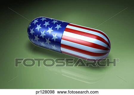 Pill wrapped with the American flag Stock Photo | pr128098 | Fotosearch