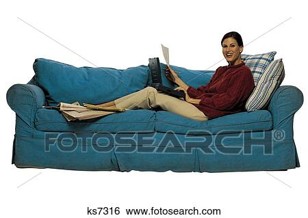 Lifestyle Tableaus Clipping Path Computer Couch Couch Potato