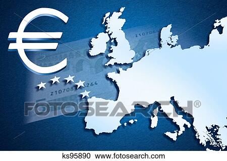 Landkarte, von, europa, euro symbol, euroschein, in, hintergrund Stock