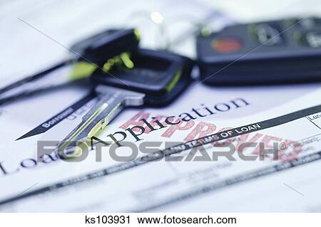 Stock Photography - Approved loan application with car keys. Fotosearch - Search Stock Photos, Pictures, Prints, Images, and Photo Clip Art
