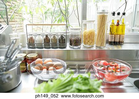 Food ingredients on a kitchen counter View Large Photo Image Stock Image - Food ingredients on a kitchen counter. Fotosearch