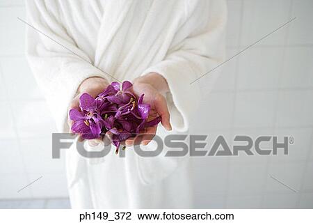 Mid section view of a woman holding a handful of flowers View Large Photo Image Stock Image - Mid section view of a woman holding a handful of flowers. Fotosearch