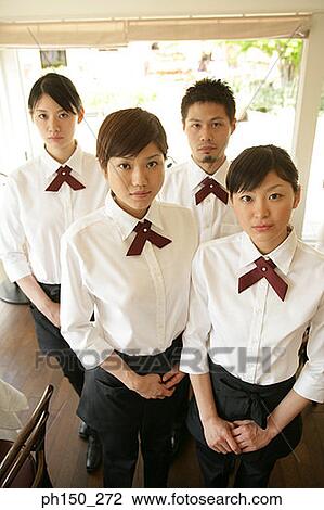 Portrait of a waiter and three waitresses View Large Photo Image Stock Image - Portrait of a waiter and three waitresses. Fotosearch